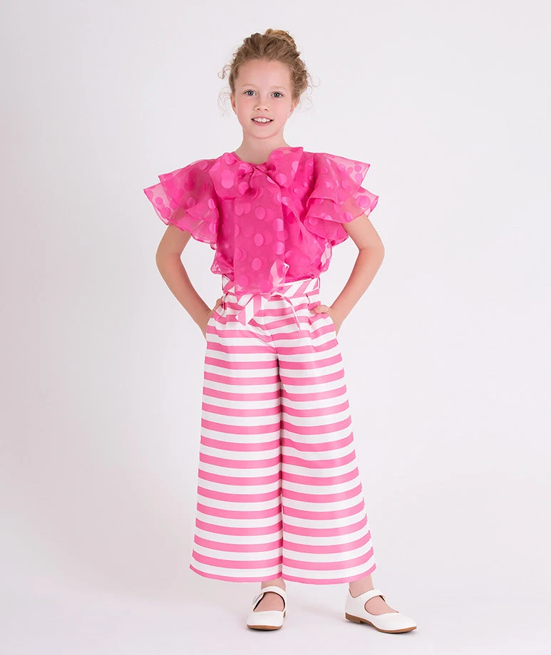 Girls Striped Wide Leg Trousers In Pink 2 Girls Striped Wide Leg Trousers In Pink - Image 2