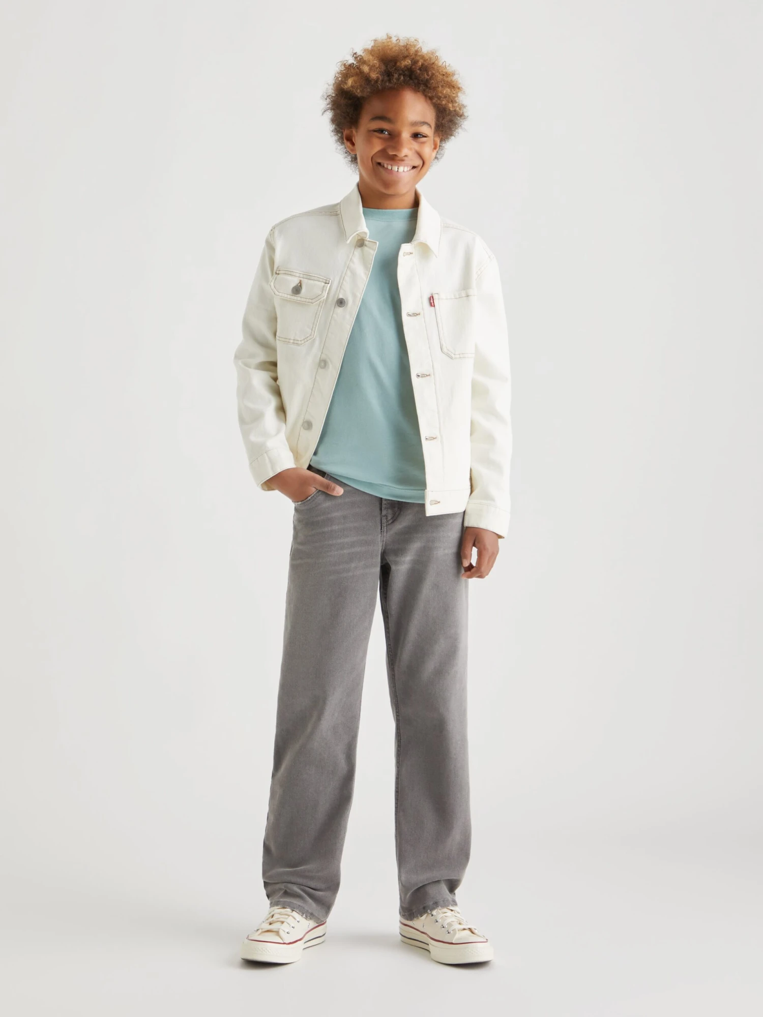 Boys Relaxed Denim Jacket In Ivory 2 Boys Relaxed Denim Jacket In Ivory - Image 2