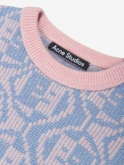 Acne Studios Kids Wool Face Jumper In Multicolour -Childrens Clothing Store ACNS4008 FADED PINK MELANGE LIGHT BLUE 3