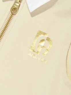 Aigner Girls Sleeveless Ruffle Dress In Beige -Childrens Clothing Store AIGS4026 OYSTER GRAY 3