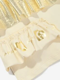 Aigner Girls Sleeveless Ruffle Dress In Beige -Childrens Clothing Store AIGS4026 OYSTER GRAY 4