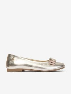 Girls Embellished Bow Ballerina Pumps In Gold