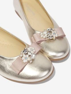 Girls Embellished Bow Ballerina Pumps In Gold -Childrens Clothing Store ANDS4022 CHAMPAGNE 3