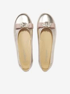 Girls Embellished Bow Ballerina Pumps In Gold -Childrens Clothing Store ANDS4022 CHAMPAGNE 4