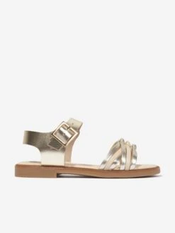 Girls Leather Sandals In Gold