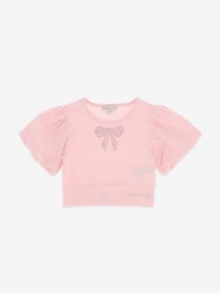 Girls Dollie Pearl Bow Top In Pink