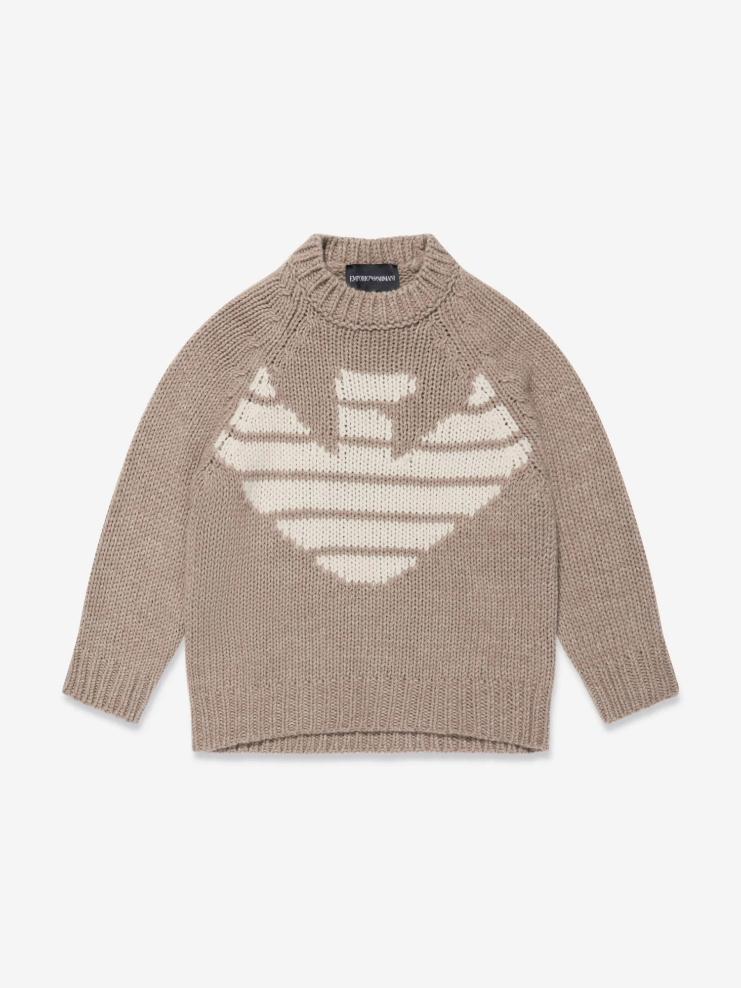 Emporio Armani Boys Wool Knitted Jumper In Brown 1 Emporio Armani Boys Wool Knitted Jumper In Brown