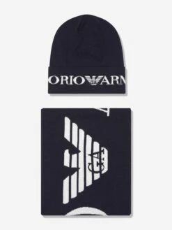 Emporio Armani Boys Hat And Scarf Set In Navy