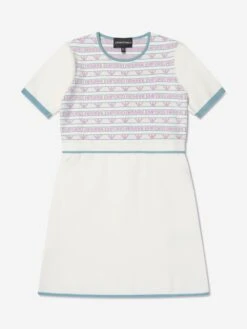 Emporio Armani Girls Short Sleeve Logo Dress In White