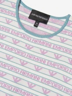 Emporio Armani Girls Short Sleeve Logo Dress In White -Childrens Clothing Store ARMS3077 F130 3