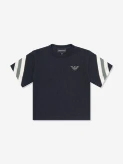 Emporio Armani Boys Striped Sleeve T-Shirt In Navy
