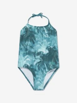 Emporio Armani Girls Palm Leaf Swimsuit In Green