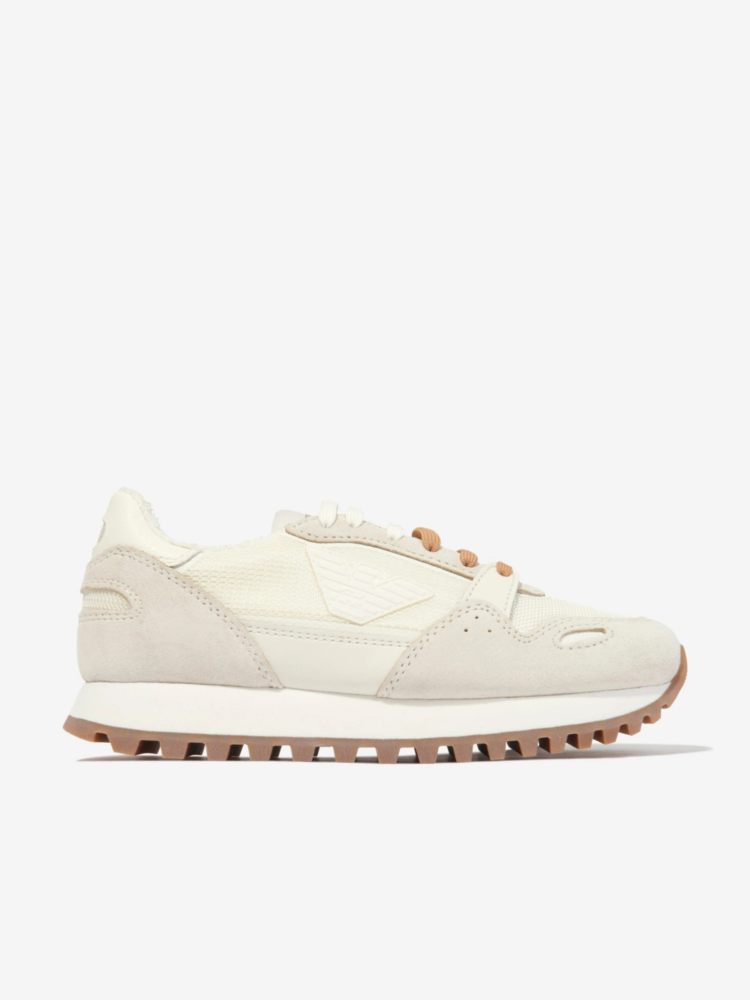 Emporio Armani Boys Logo Trainers In Beige 1 Emporio Armani Boys Logo Trainers In Beige