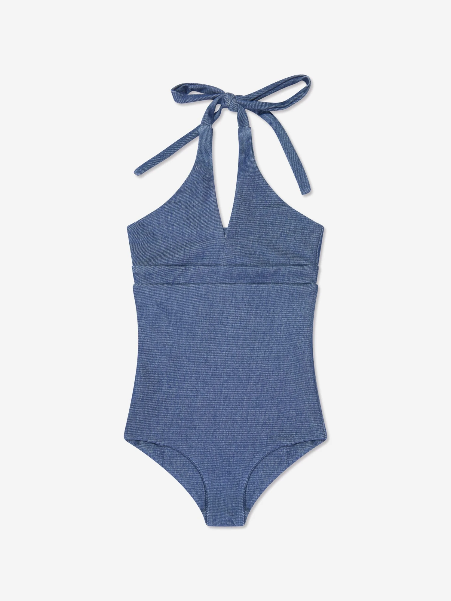 Girls Denim Look Halterneck Swimsuit In Blue 1 Girls Denim Look Halterneck Swimsuit In Blue