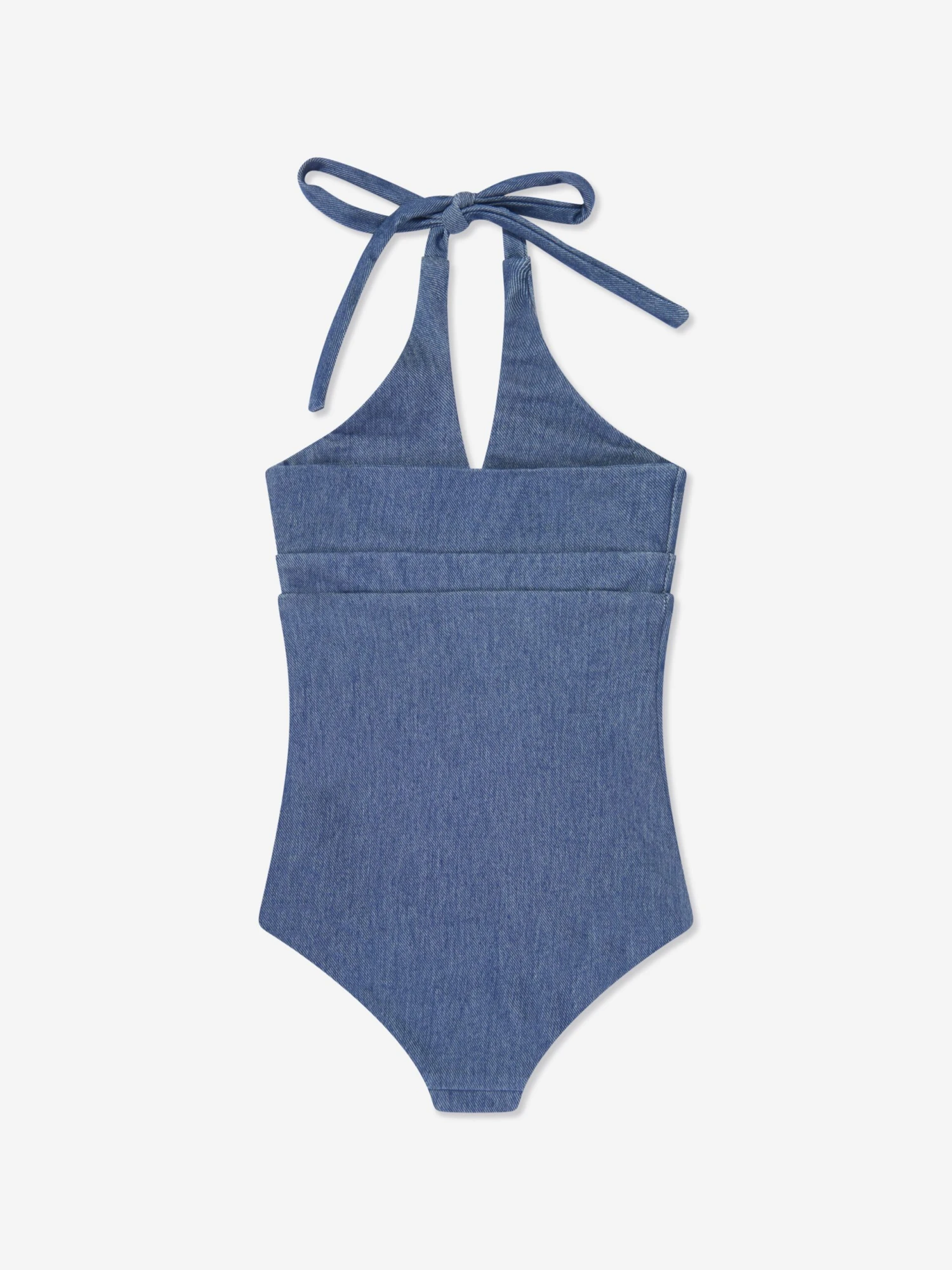 Girls Denim Look Halterneck Swimsuit In Blue 3 Girls Denim Look Halterneck Swimsuit In Blue - Image 3