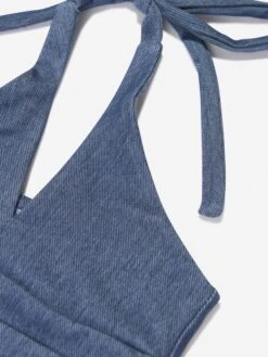 Girls Denim Look Halterneck Swimsuit In Blue 8 Girls Denim Look Halterneck Swimsuit In Blue -Childrens Clothing Store AYAA3003 LIGHT BLUE 4