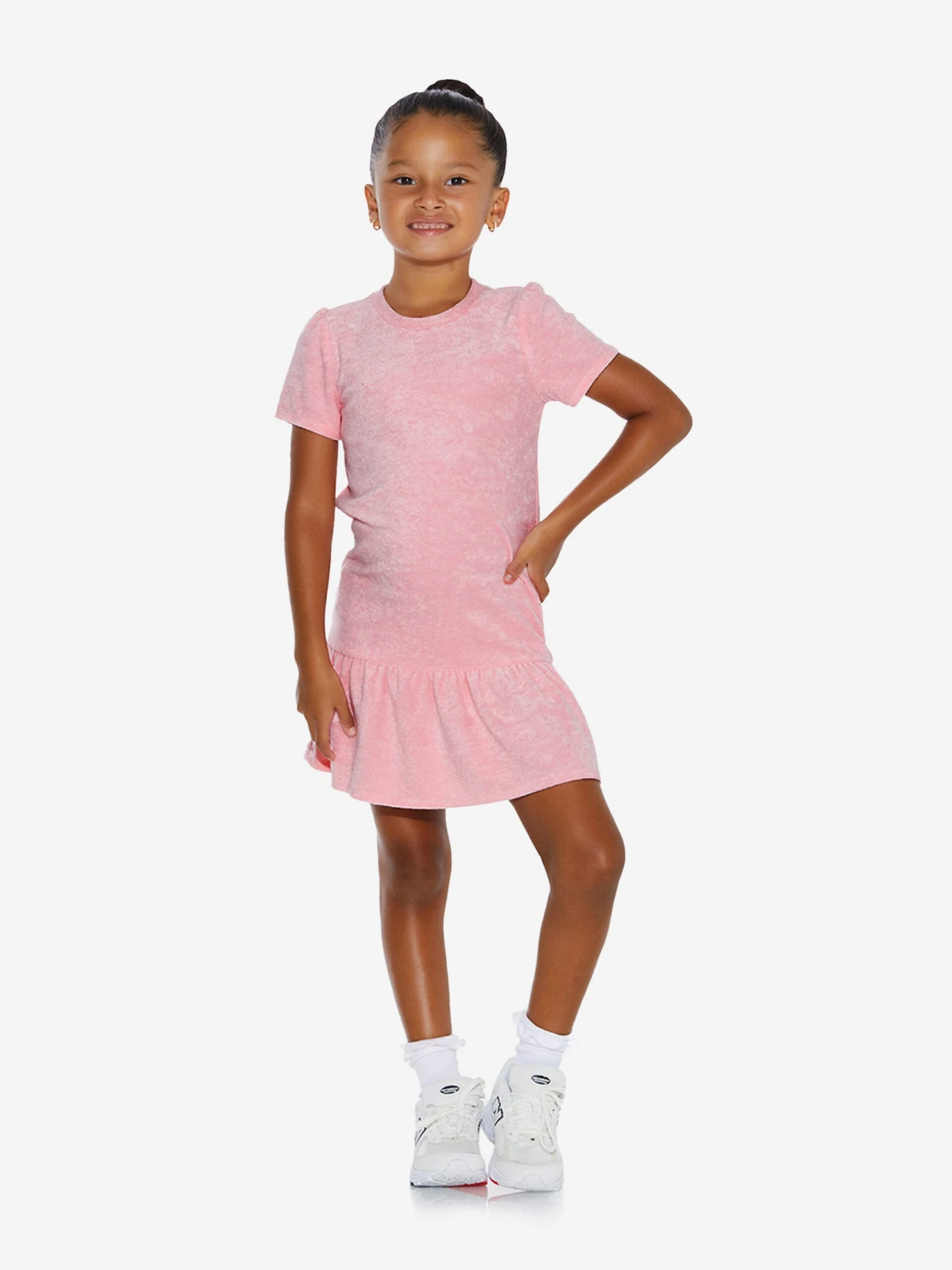Girls Towelling Mini Dress In Pink 2 Girls Towelling Mini Dress In Pink - Image 2