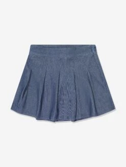 Girls Denim Look Pleated Mini Skirt In Blue