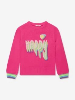 Billieblush Girls Knitted Happy Jumper In Pink
