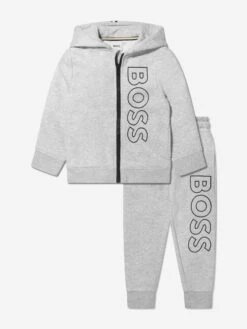 Boss Boys Logo Tracksuit In Grey