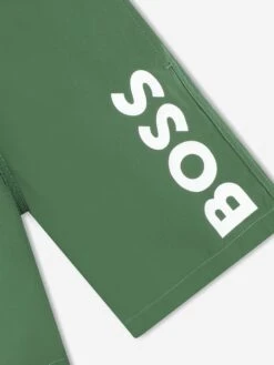 Boss Boys Logo Print Swim Shorts In Green 6 Boss Boys Logo Print Swim Shorts In Green -Childrens Clothing Store BOSS4063 KHAKI 3