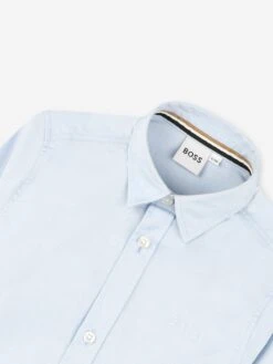 Boss Boys Long Sleeve Logo Shirt In Blue -Childrens Clothing Store BOSS4089 PALE BLUE 3