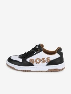 Boss Boys Leather Logo Trainers In Black -Childrens Clothing Store BOSS4194 BLACK 4
