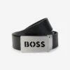 Boss Boys Leather Logo Buckle Belt In Black