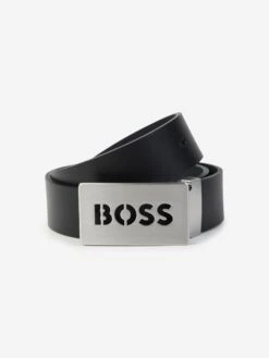 Boss Boys Leather Logo Buckle Belt In Black