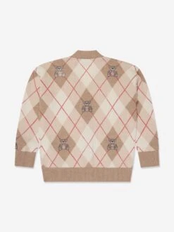 Boys Baile Bear Argyle Cardigan In Beige -Childrens Clothing Store BURA3097 B3344 2