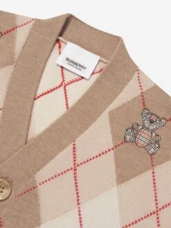 Boys Baile Bear Argyle Cardigan In Beige -Childrens Clothing Store BURA3097 B3344 3