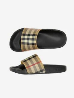 Kids Furley Check Sliders In Beige -Childrens Clothing Store BURBERRY 474305 5 fa508647 3f24 47dd 8e9e a39f5243051b