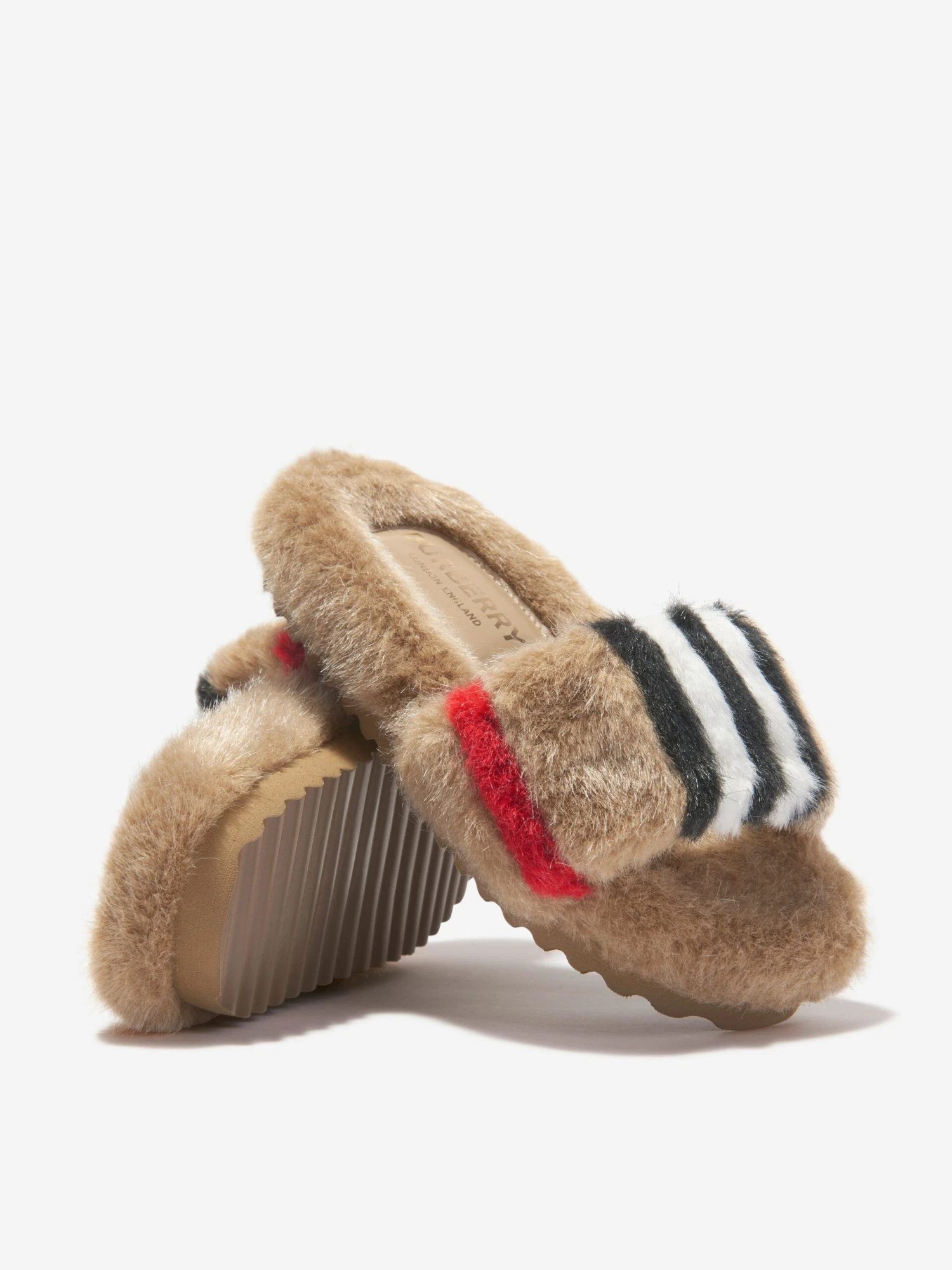 Kids Faux Fur Striped Hockley Sandals 2 Kids Faux Fur Striped Hockley Sandals - Image 2