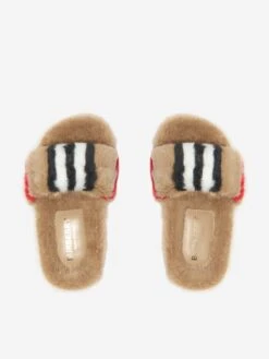 Kids Faux Fur Striped Hockley Sandals 7 Kids Faux Fur Striped Hockley Sandals -Childrens Clothing Store BURBERRY U73044 4