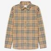 Boys Owen Long Sleeve Check Shirt In Beige