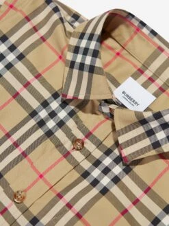Boys Owen Long Sleeve Check Shirt In Beige 6 Boys Owen Long Sleeve Check Shirt In Beige -Childrens Clothing Store BURS3184 A7028 3