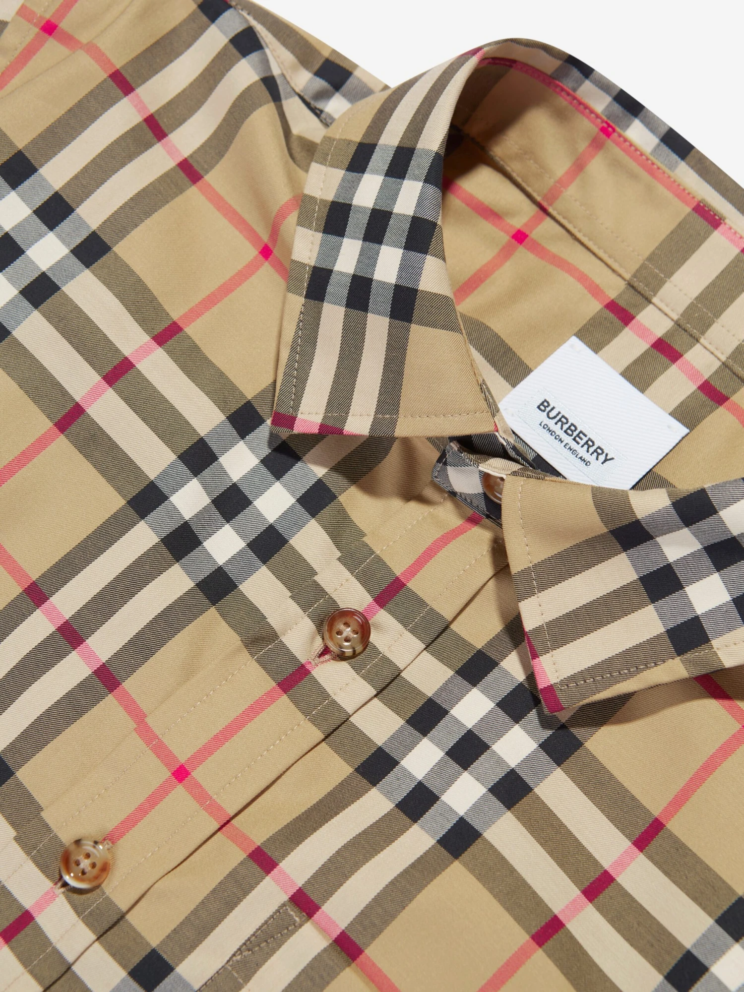 Boys Owen Long Sleeve Check Shirt In Beige 3 Boys Owen Long Sleeve Check Shirt In Beige - Image 3