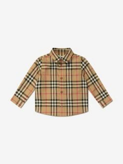 Baby Boys Owen Long Sleeve Check Shirt In Beige