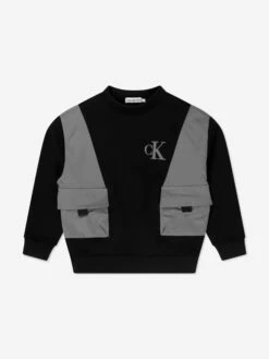 Calvin Klein Jeans Boys Mix Media Sweatshirt In Black