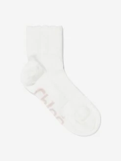 Chloé Girls Logo Ankle Socks In Ivory