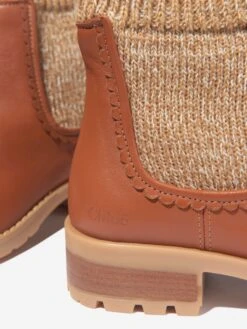 Chloé Girls Leather Knitted Ankle Boots 6 Chloé Girls Leather Knitted Ankle Boots -Childrens Clothing Store CHLOE M68623 3