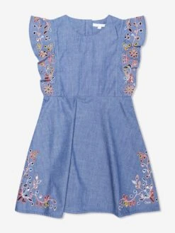 Chloé Girls Embroidered Chambray Dress In Blue