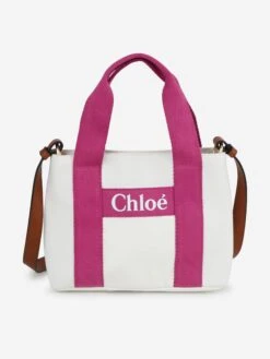 Chloé Girls Denim Logo Shoulder Bag In Ivory (25cm)