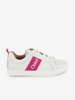 Chloé Girls Leather Logo Trainers In Ivory