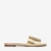 Girls Leather Logo Slider Sandals In Gold