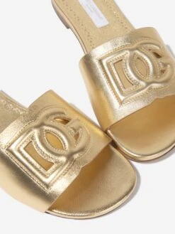 Girls Leather Logo Slider Sandals In Gold -Childrens Clothing Store DAGA2004 87080 3