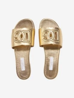 Girls Leather Logo Slider Sandals In Gold -Childrens Clothing Store DAGA2004 87080 4