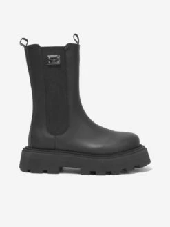 Girls Leather Boots In Black