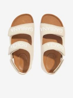 Kids Leather Embroidered Logo Sandals In Beige 7 Kids Leather Embroidered Logo Sandals In Beige -Childrens Clothing Store DAGS4013 BEIGE 4