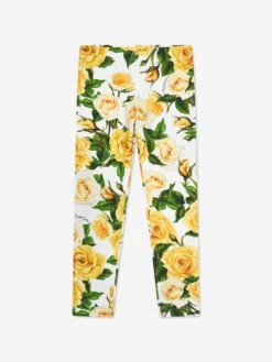 Girls Rose Print Leggings In Multicolour